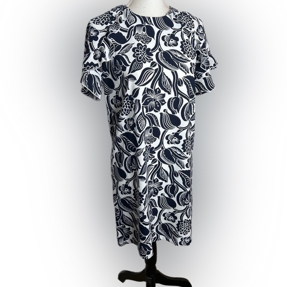 Ann Taylor Factory Petite black white short sleeve ruffled dress Small Petite - Picture 1 of 7